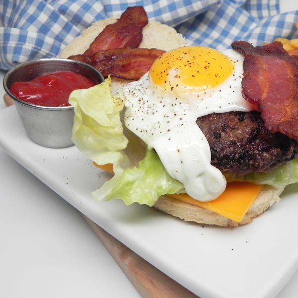 Flat Top Grilled Burgers with Fried Eggs