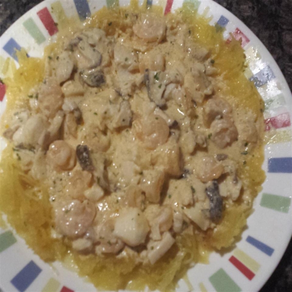 Spaghetti Squash Seafood Alfredo