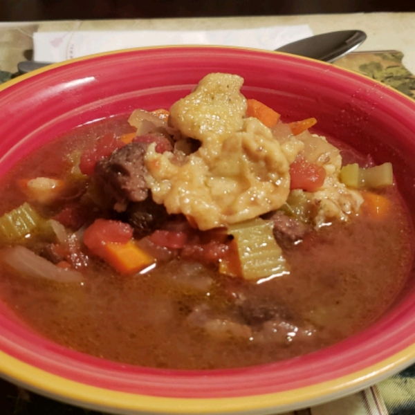 Beef and Wine Soup with Dumplings