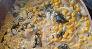 Rajas con Crema, Elote, y Queso (Creamy Poblano Peppers and Sweet Corn)