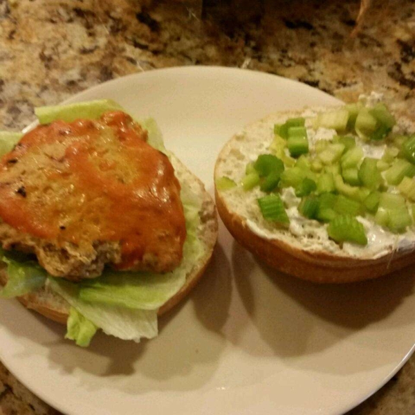 Buffalo Chicken Burgers with Blue Cheese Dressing