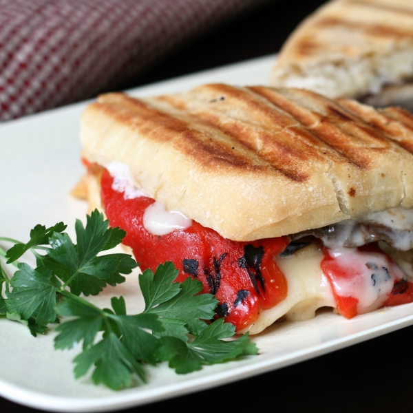 Portobello, Eggplant, and Roasted Red Pepper Panini