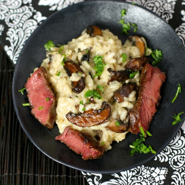 Rib-Eye Steak and Mushroom Risotto