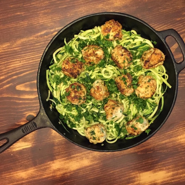 Garlic-Butter Zoodles with Chicken Meatballs