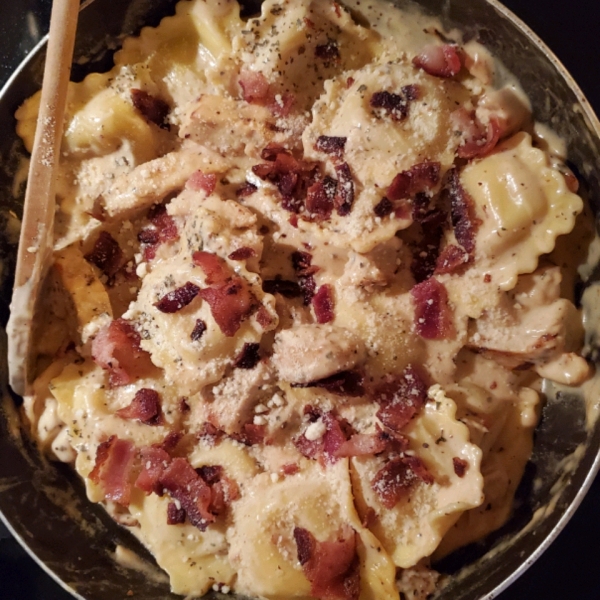 Basil Chicken Ravioli Carbonara