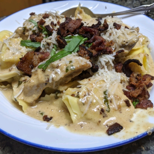 Basil Chicken Ravioli Carbonara