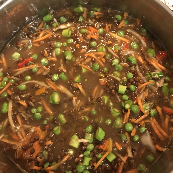 Sweet Lentil Soup with Asparagus Tips