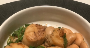 Scallops with Arugula, Lentils, and Butter Beans