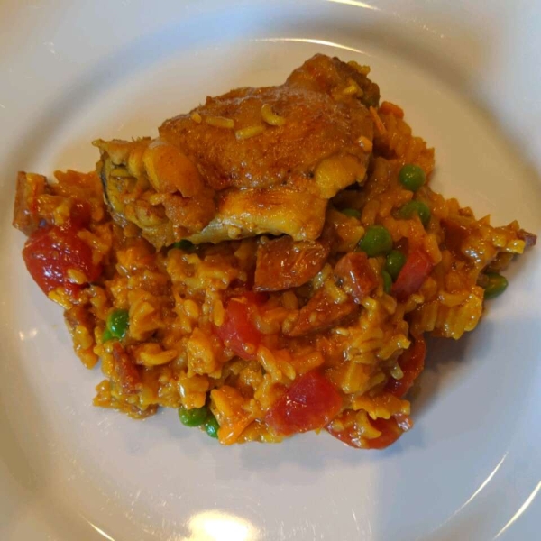 Pressure Cooker Paella with Chicken Thighs and Smoked Sausage