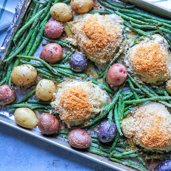 Sheet Pan Parmesan-Dijon Chicken Thigh Dinner