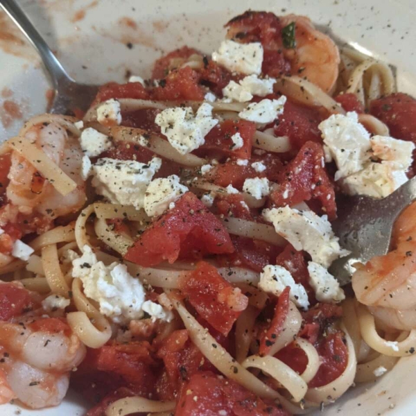 Roasted Tomato Pasta with Feta and Shrimp