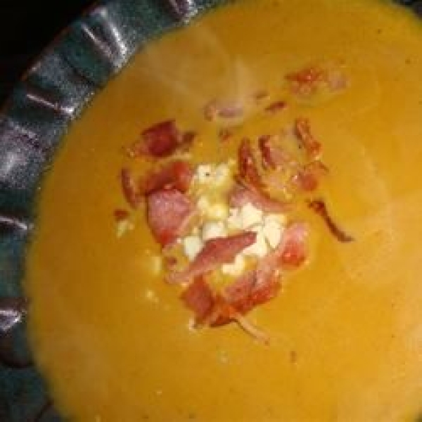 Velvety Pumpkin Soup With Blue Cheese and Bacon