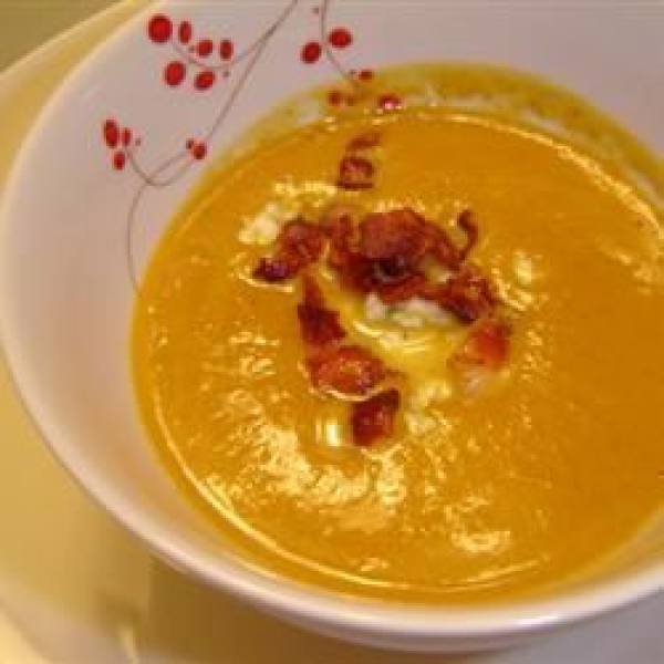 Velvety Pumpkin Soup With Blue Cheese and Bacon