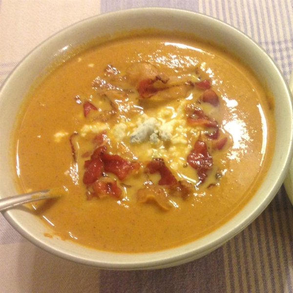 Velvety Pumpkin Soup With Blue Cheese and Bacon