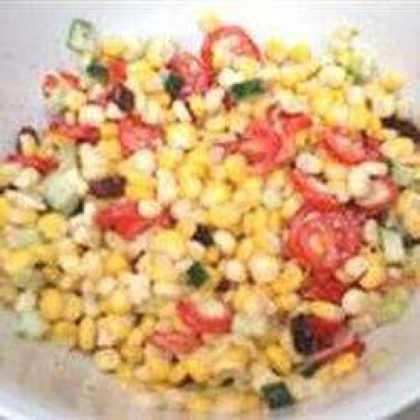 Creamy Cherry Tomato Salad with Fresh Basil, Corn and Onion