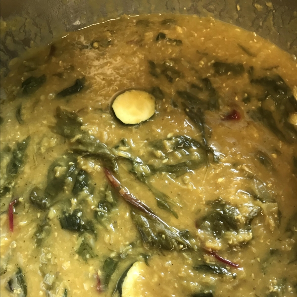 Fragrant Red Lentil and Rainbow Chard Soup