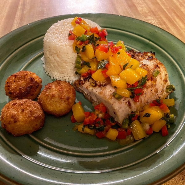 Mahi Mahi with Coconut Rice and Mango Salsa