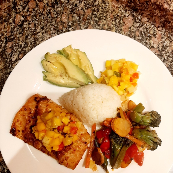 Mahi Mahi with Coconut Rice and Mango Salsa