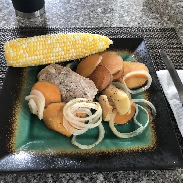 Pork Chops with Apples, Onions, and Sweet Potatoes