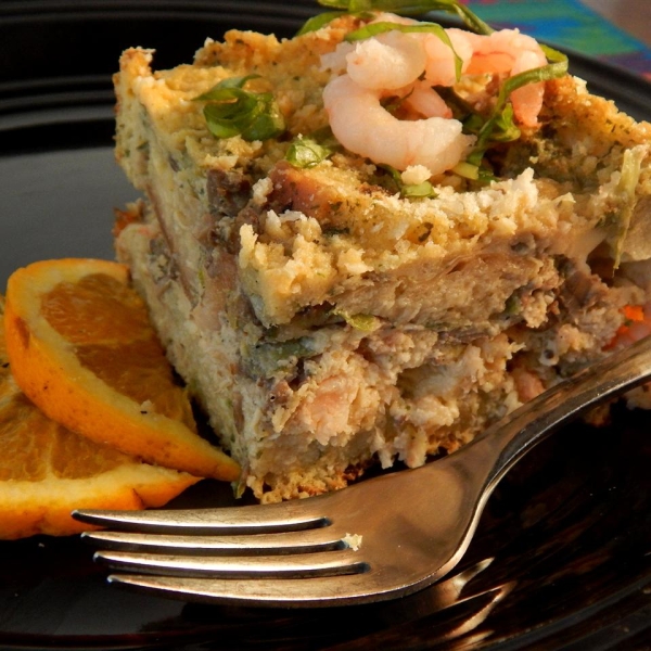 Seafood Strata with Pesto