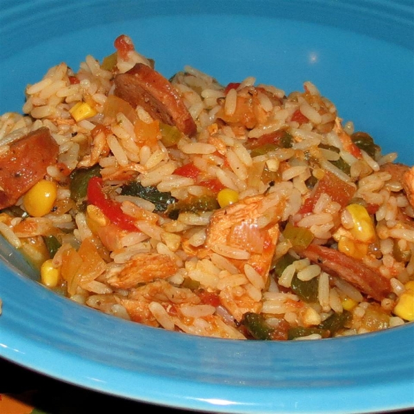 Three-Pepper Rice and Chicken Pot