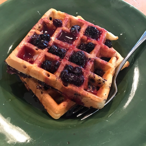 Blueberry Waffles with Fast Blueberry Sauce