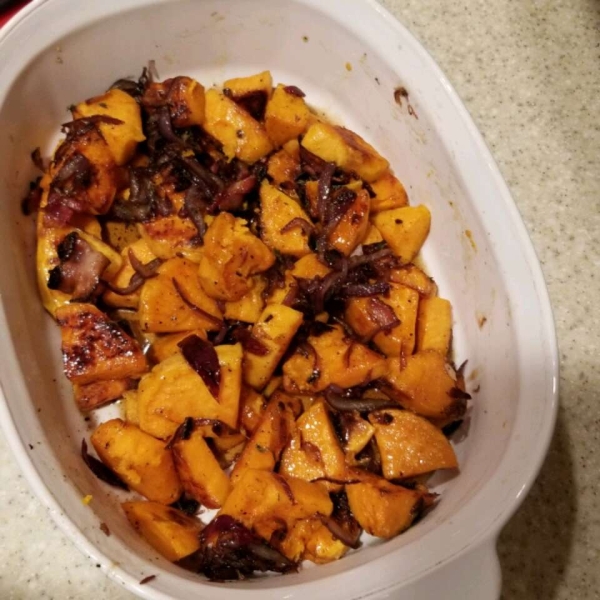 Maple Glazed Sweet Potatoes with Bacon and Caramelized Onions