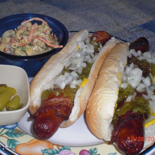 Fried Bacon Wrapped Hot Dog
