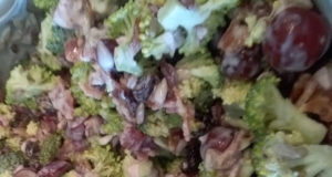 Broccoli Salad with Red Grapes, Bacon, and Sunflower Seeds