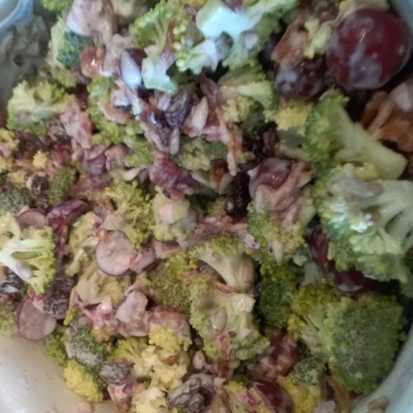 Broccoli Salad with Red Grapes, Bacon, and Sunflower Seeds