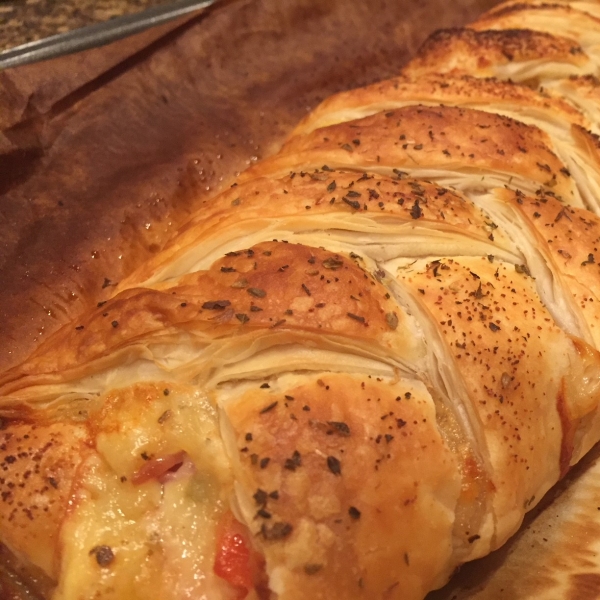 Bacon, Cheese, Sundried Tomato Puff Pastry Braid