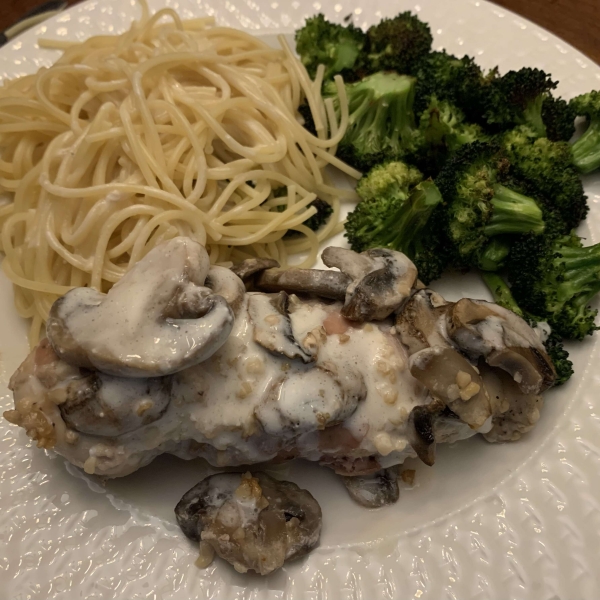 Chicken with Mushrooms, Prosciutto, and Cream Sauce