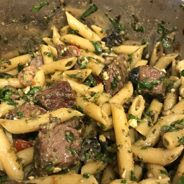 Quick Greek Pasta Salad with Steak