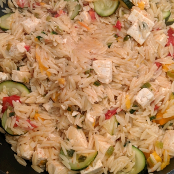 Orzo with Tomato and Fried Tofu
