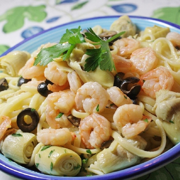 Artichoke and Shrimp Linguine