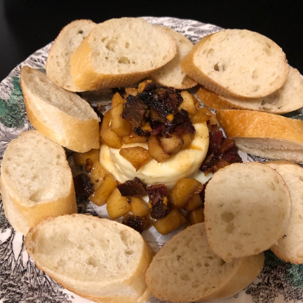 Baked Brie with Maple Caramelized Apples and Spiced Praline Bacon