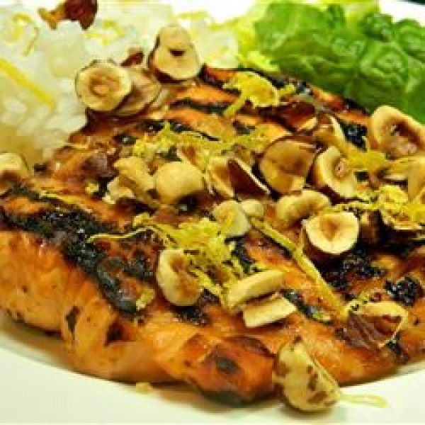 Grilled Salmon with Lemon Hazelnut Sauce