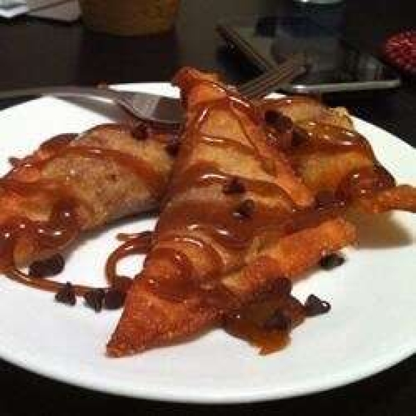 Chocolate Banana Fried Wontons with Grand Marnier Caramel Sauce