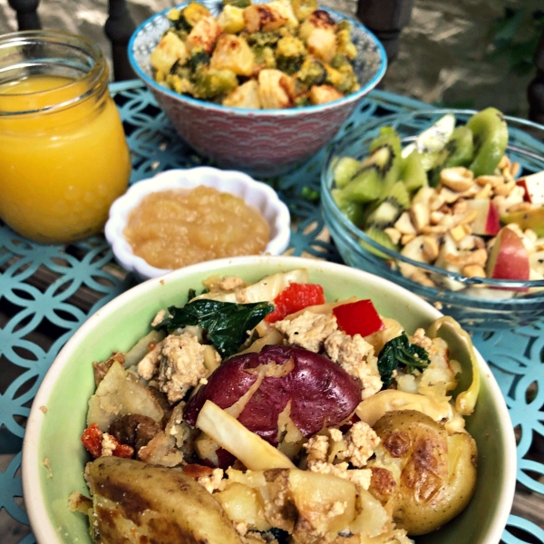 Vegan Breakfast Hash with Smashed Potatoes and Tofu