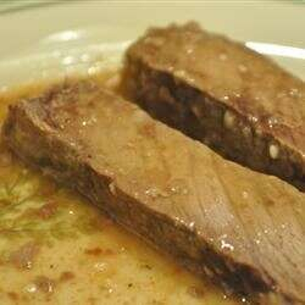 Braised Flank Steak with Lemon and Garlic