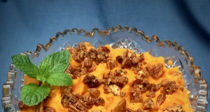 Slow Cooker Mashed Sweet Potatoes with Spicy Pecan Topping