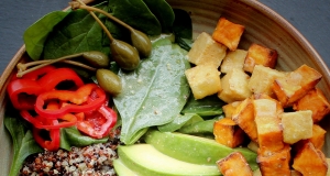 Quinoa Salad with Crispy Tofu Cubes and Lime Vinaigrette