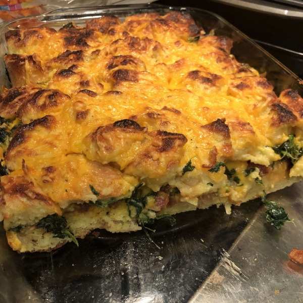 Bacon, Cheddar and Spinach Strata