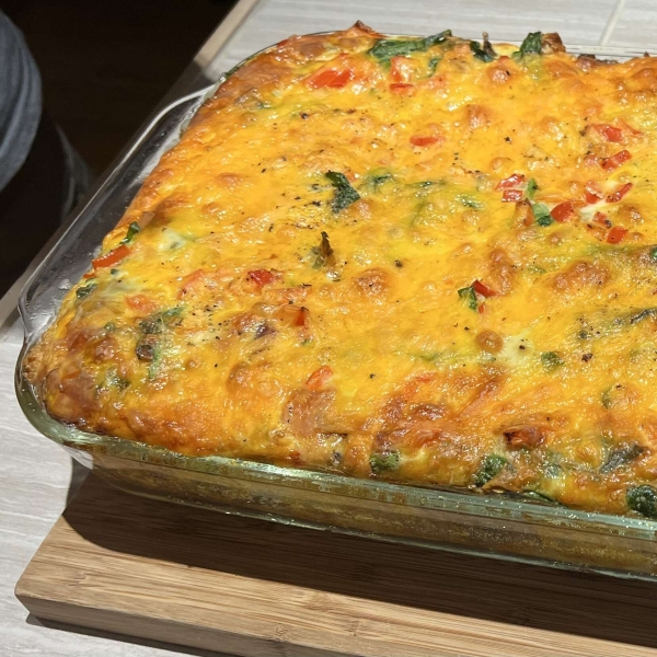 Bacon, Cheddar and Spinach Strata