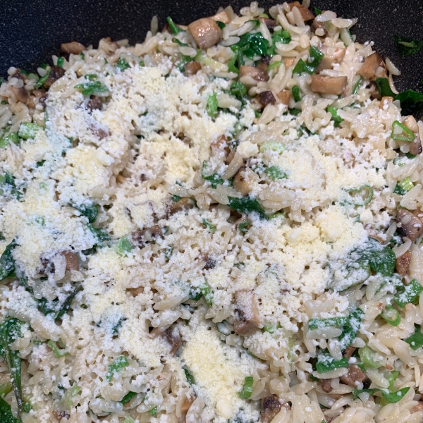 Orzo with Caramelized Mushrooms and Wilted Spinach