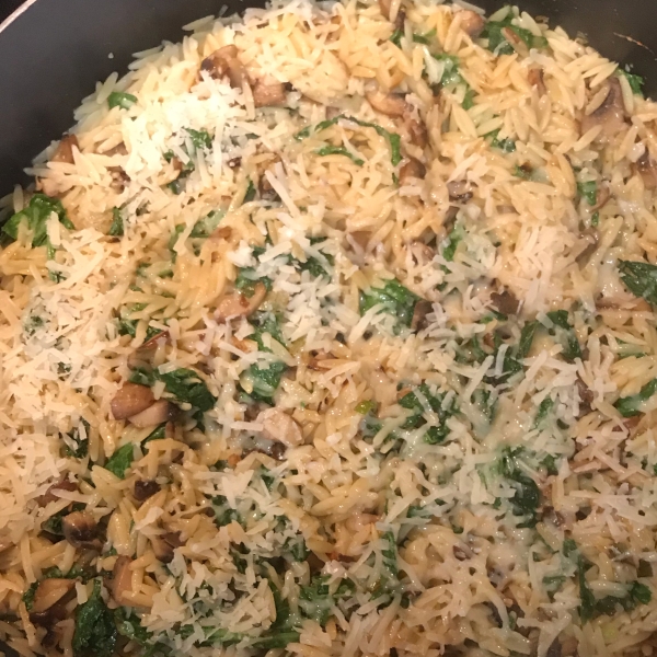 Orzo with Caramelized Mushrooms and Wilted Spinach