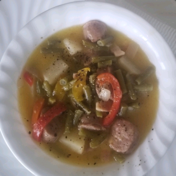 Cheesy Brat Stew for the Slow Cooker