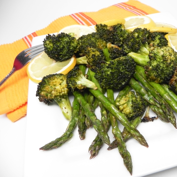 Lemon-Roasted Broccoli and Asparagus