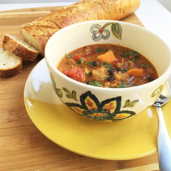 Lentil, Chicken Sausage, and Sweet Potato Soup