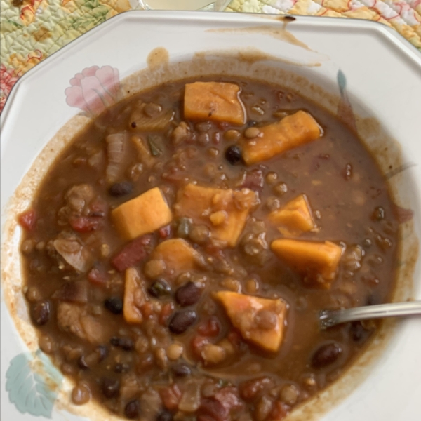 Lentil, Chicken Sausage, and Sweet Potato Soup